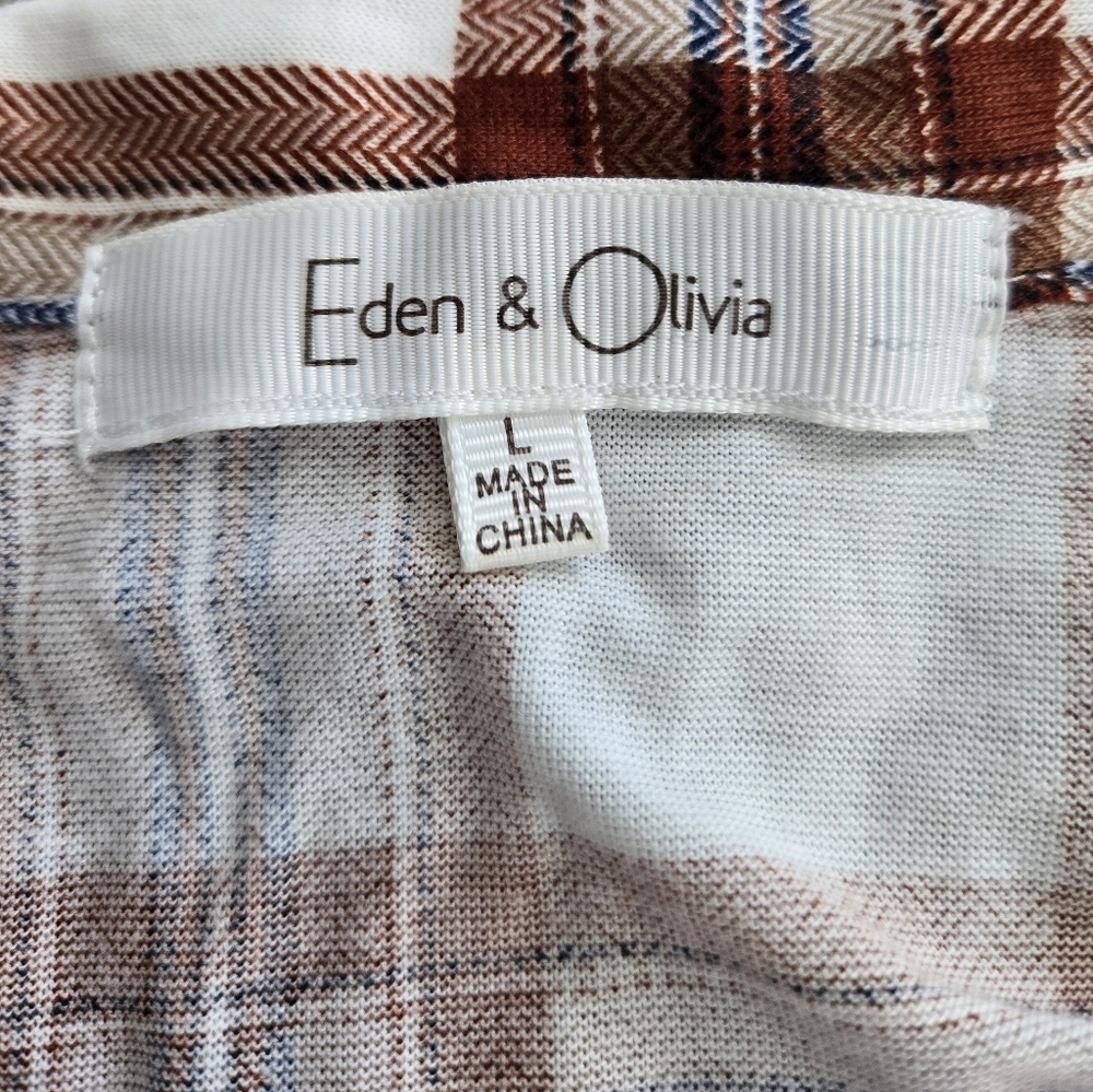 Eden & Olivia Plaid Tie Waist Button Down Shirt. Size Large. New. - Picture 7 of 7